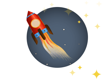 rocket with stars around